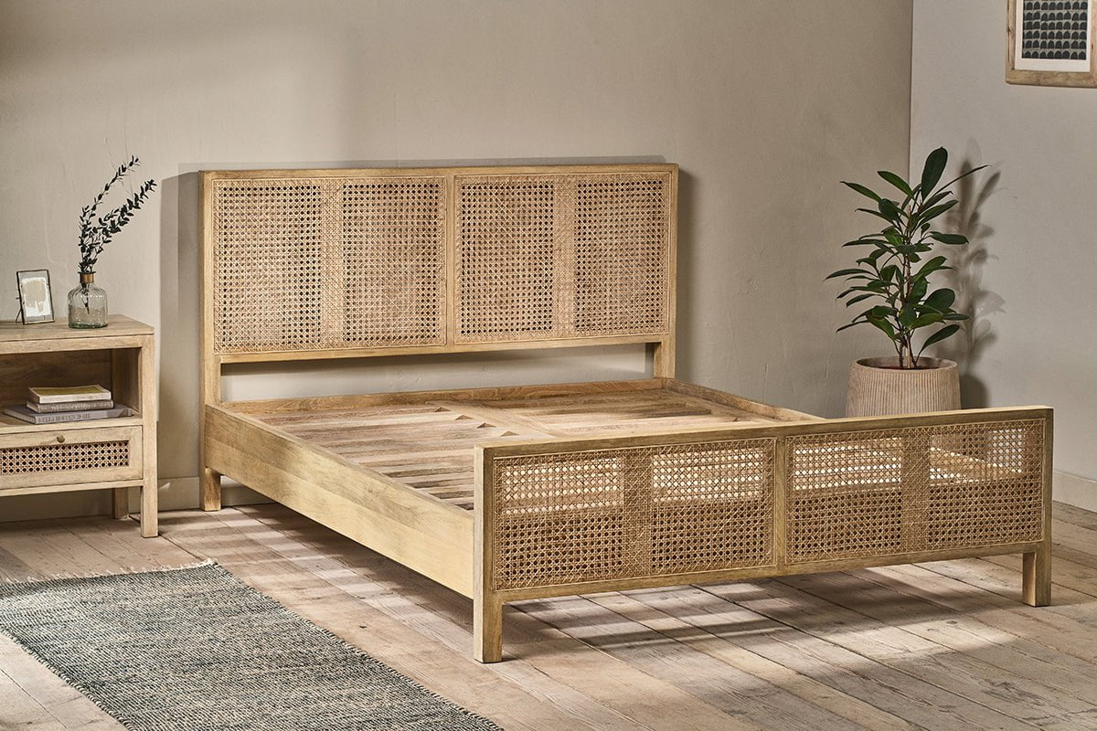 Nkuku STORAGE FURNITURE Saharsa Cane & Mango Wood Bed