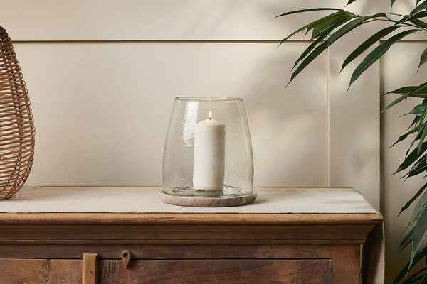 nkuku CANDLES HOLDERS & LANTERNS Sikkim Marble And Recycled Glass Lantern - Clear