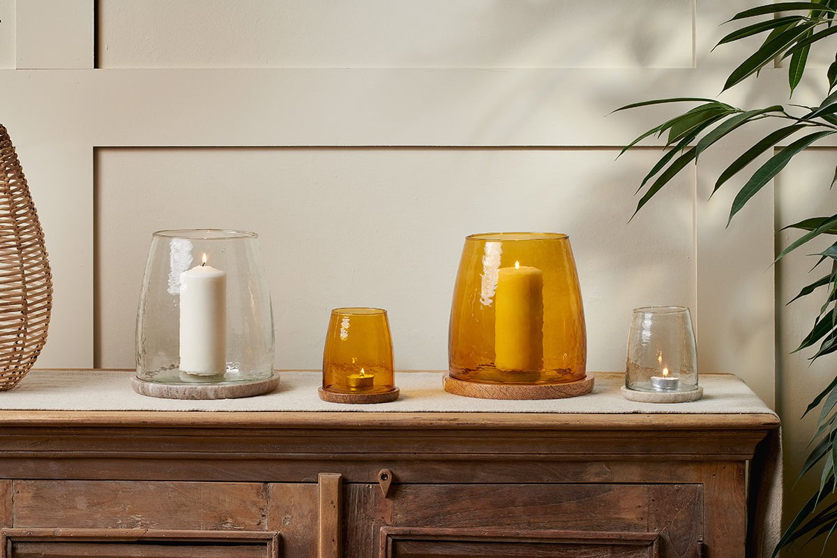 nkuku CANDLES HOLDERS & LANTERNS Sikkim Marble And Recycled Glass Lantern - Clear