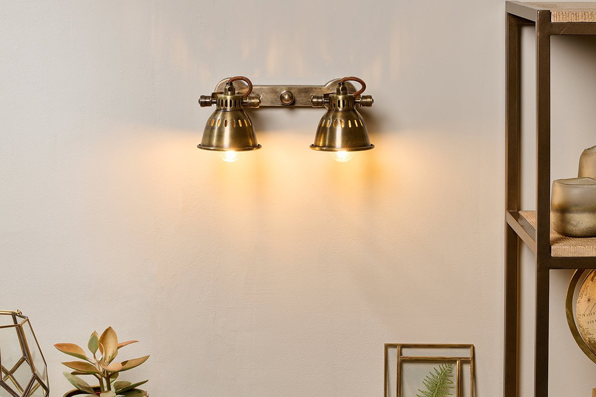 nkuku LIGHTS Tubu Brass Double Spot Light - Antique Brass