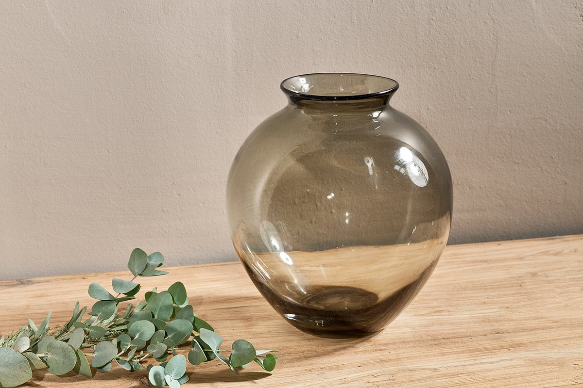 nkuku VASES & PLANTERS Vanita Glass Vase - Smoke - Wide